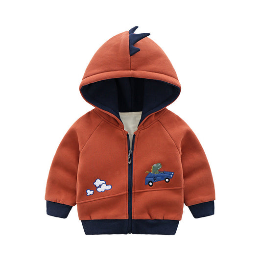 Kid Boys Dinosaur Car Cartoon Embroidered Hooded Jackets Outwears