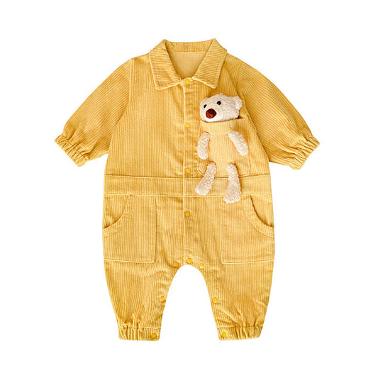 Baby Kid Unisex Solid Color Animals Muslin&Ribbed Jumpsuits