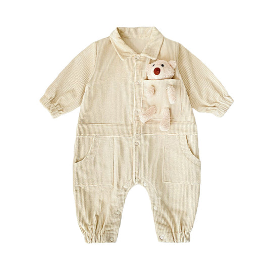 Baby Kid Unisex Solid Color Animals Muslin&Ribbed Jumpsuits