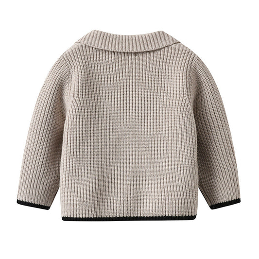 Baby Kid Boys Crochet Muslin&Ribbed Cardigan