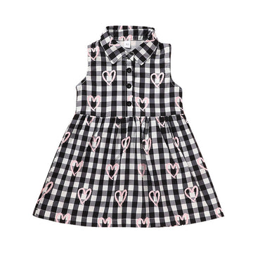 Baby Kid Girls Love heart Checked Valentine's Day Dresses