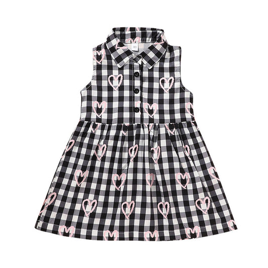 Baby Kid Girls Love heart Checked Valentine's Day Dresses