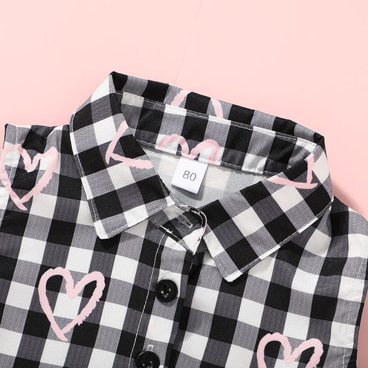 Baby Kid Girls Love heart Checked Valentine's Day Dresses