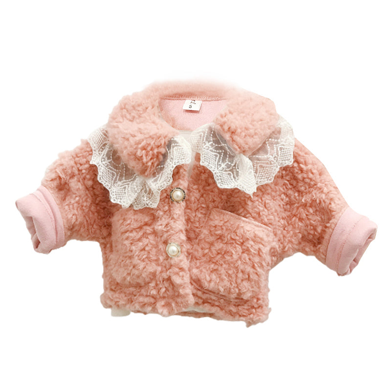 Baby Kid Girls Solid Color Lace jackets&outwears