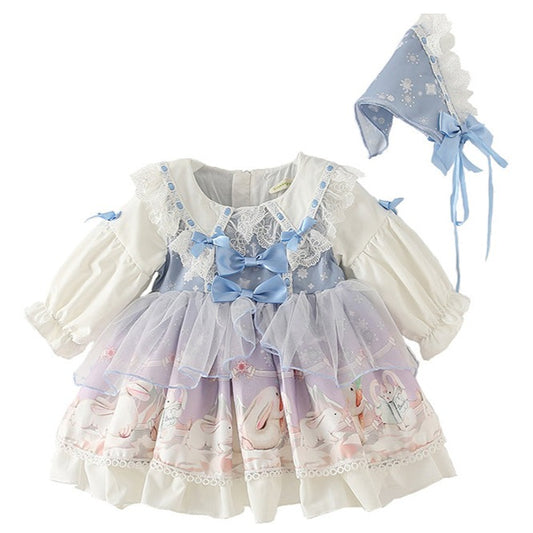 Baby Kid Girls Bow Lace Dressy Birthday Party Spanish Dresses Princess Dresses Accessories Headwear