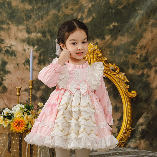 Baby Kid Girls Bow Lace Dressy Party Spanish Dresses Princess Dresses