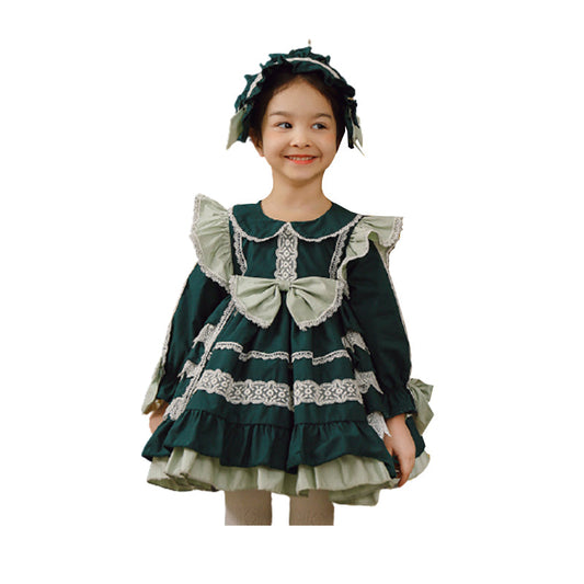 Baby Kid Girls Bow Lace Spanish Dresses Headwear