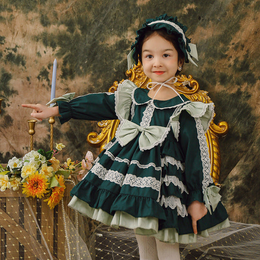 Baby Kid Girls Bow Lace Spanish Dresses Headwear