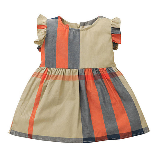 Baby Kid Girls Striped Color-blocking Dresses