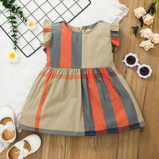 Baby Kid Girls Striped Color-blocking Dresses