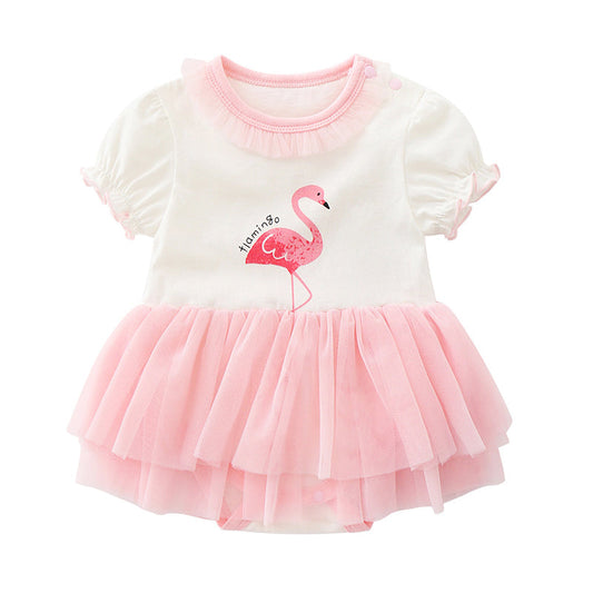 Baby Girls Solid Color Flamingo Dresses Rompers