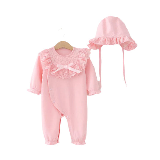 2 Pieces Set Baby Girls Solid Color Lace Jumpsuits