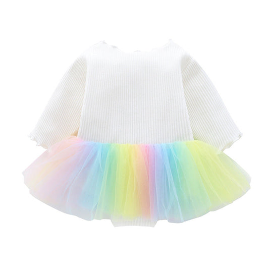 Baby Girls Rainbow Love heart Lace Muslin&Ribbed Valentine's Day Rompers Headwear