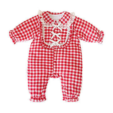 Baby Kid Girls Checked Bow Lace Jumpsuits