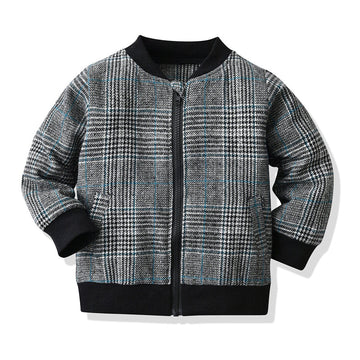 Baby Kid Boys Checked Houndstooth Muslin&Ribbed Jackets Outwears