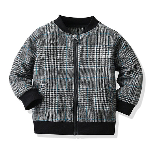 Baby Kid Boys Checked Houndstooth Muslin&Ribbed Jackets Outwears