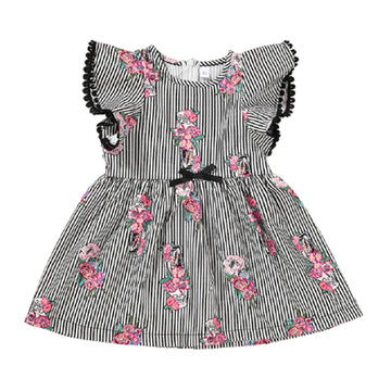 Baby Kid Girls Striped Flower Print Dresses