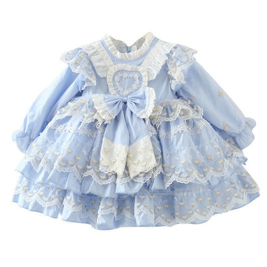 Baby Kid Girls Love heart Bow Lace Embroidered Valentine's Day Birthday Party Dresses Princess Dresses