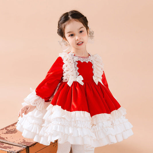 Baby Kid Girls Bow Lace Dressy Birthday Party Spanish Dresses Princess Dresses