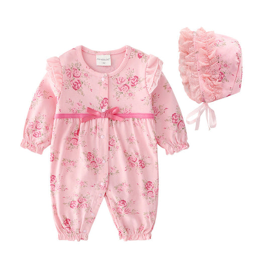 2 Pieces Set Baby Girls Flower Bow Ribbon Jumpsuits