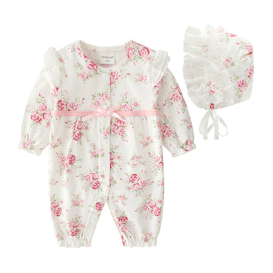2 Pieces Set Baby Girls Flower Bow Ribbon Jumpsuits