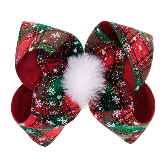 Girls Checked Bow Print Christmas Accessories