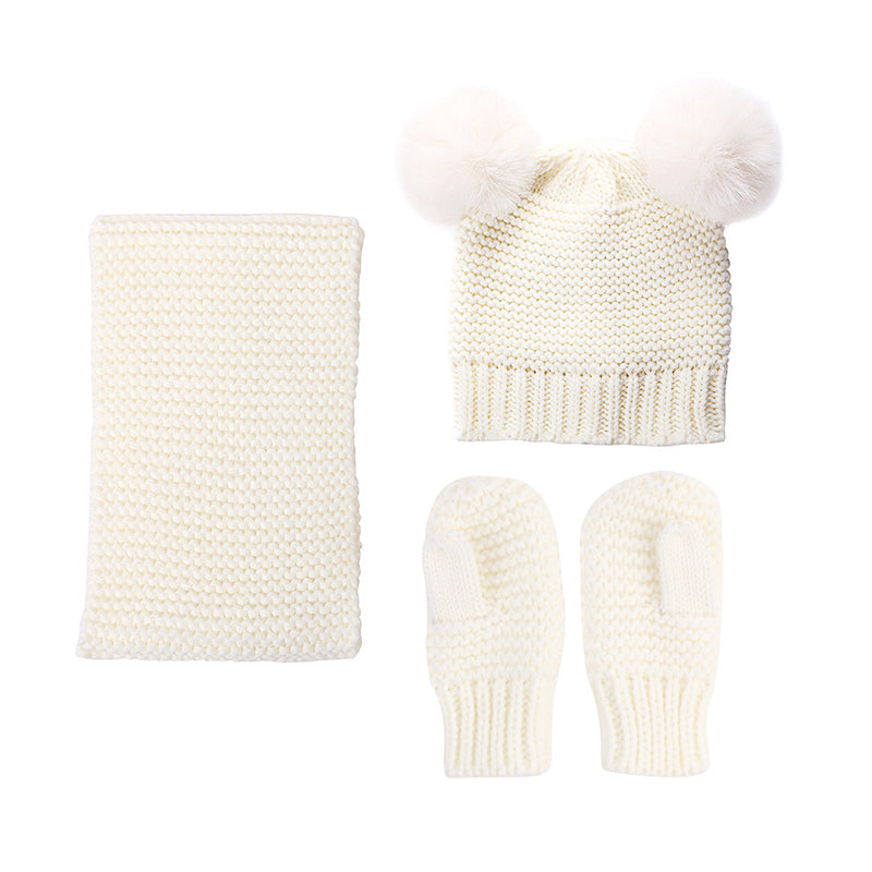 Baby Pom Pom Hat & Scarf & Gloves Knitted Set