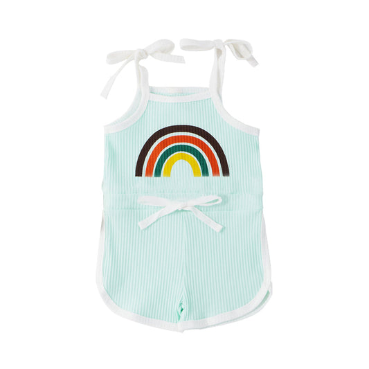 Baby Toddler Girl Rainbow Pattern Ribbed Cami Romper