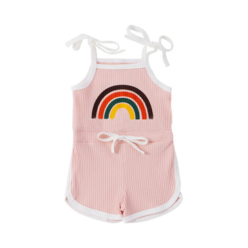 Baby Toddler Girl Rainbow Pattern Ribbed Cami Romper