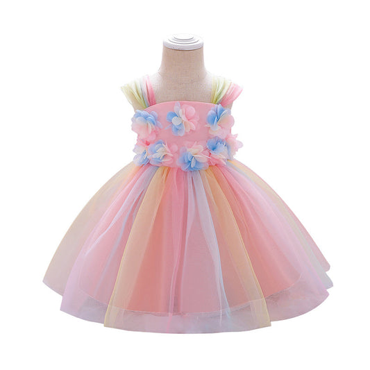 Baby Western-style princess dress small flower colorful net yarn tutu