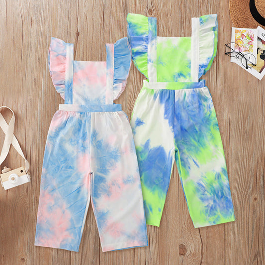 Girl Flutter Sleeve Tie Dye Jumpsuit