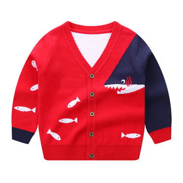 Kid Boy Cartoon Shark Knit Cardigan