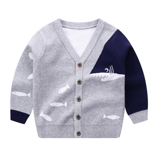 Kid Boy Cartoon Shark Knit Cardigan