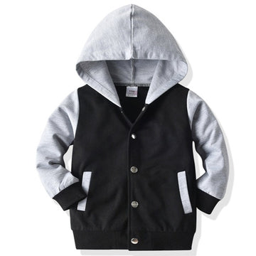 Cute Kid Boy Colorblock Button Up Hooded Jacket