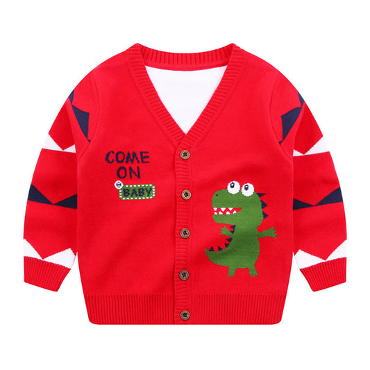 Kid Boy Come On Baby Dinosaur Knit Cardigan