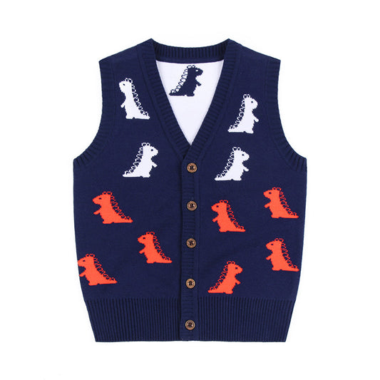 Kid Boy Dinosaur Knit Cardigan