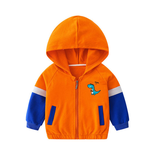 Kid Boy Embroidery Dino Hooded Coat