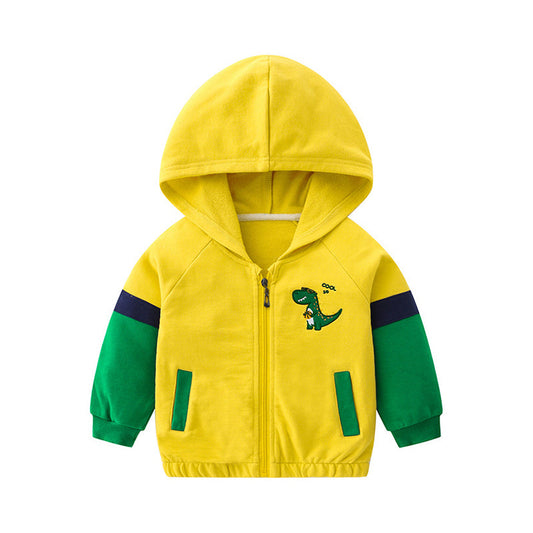 Kid Boy Embroidery Dino Hooded Coat