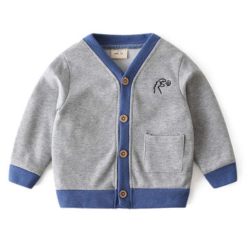 Kid Boy Embroidery Knit Cardigan