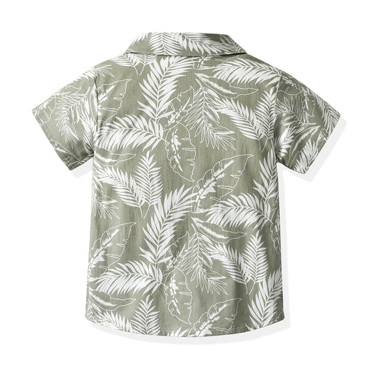 Kid Boy Leaf Print Bowtie Shirt