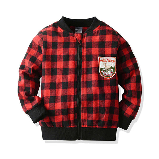 Baby Kid Boys Checked Animals Embroidered Jackets Outwears