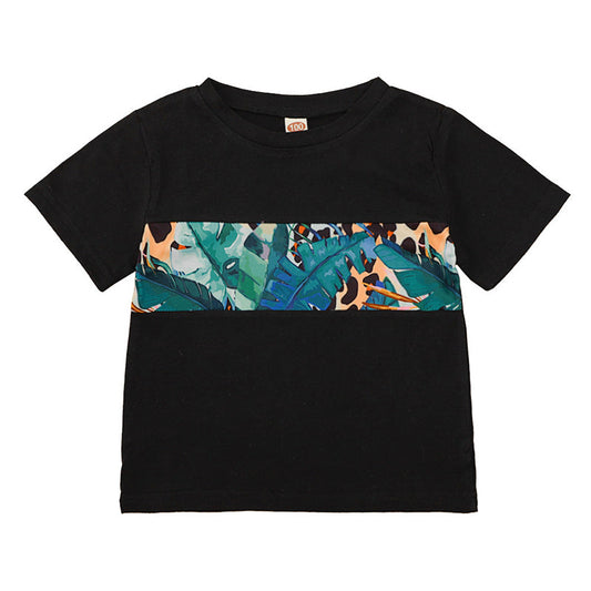 Kid Boy Plant Print T-shirt In Black