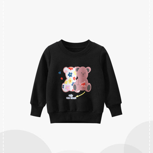 Kid Cartoon Bear Print Crew Neck Sweatshirt