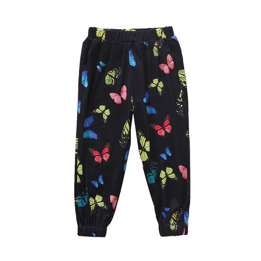 Kid Girl Butterfly Print Black Trousers