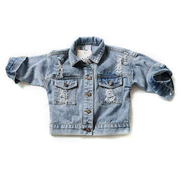 Fashion Kid Girl Classic Ripped  Denim Jacket