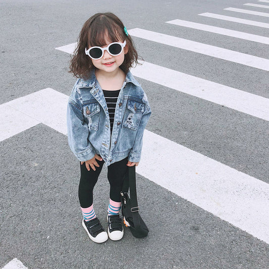 Fashion Kid Girl Classic Ripped  Denim Jacket