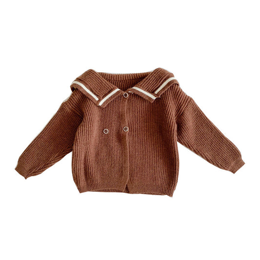 Baby Kid Girls Color-blocking Crochet Muslin&Ribbed Cardigan