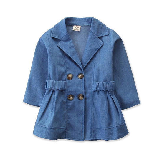 Kid Girl Double Button Solid Color Coat