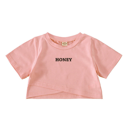 Kid Girl Honey Print Crop Top In Pink