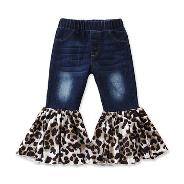 Baby Kid Girls Color-blocking Leopard Print Jeans